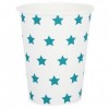white paper cups with blue stars