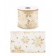 Rollo lazo cinta regalo navidad blanco y dorado con copos de nieve 6,3cm x 4 m