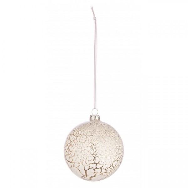 Bola árbol de Navidad cristal blanca craquelada 8 cm