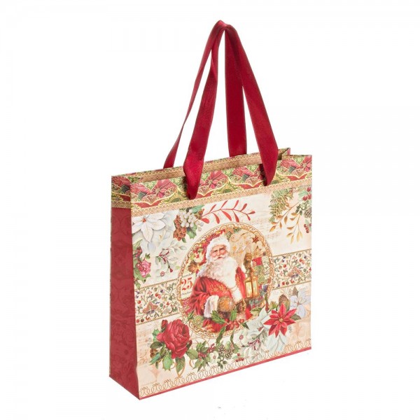 Bolsa regalo papel roja estampado Papa Noel 21x6xh21 cm
