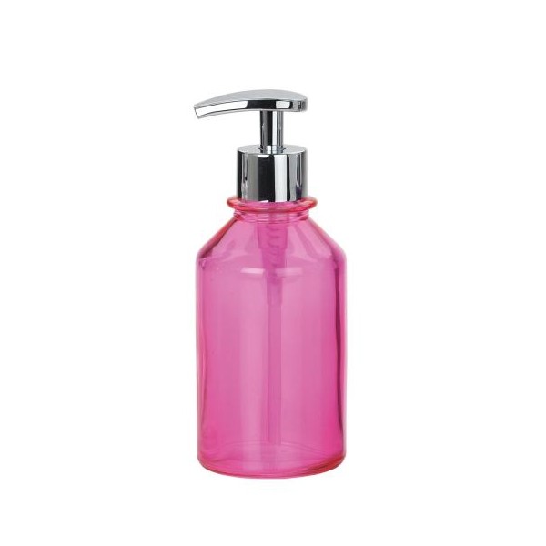 Dispensador de jabón baño redondo cristal rosa