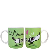 Mug verde con frase divertida "por ti seré flexible" 340ml