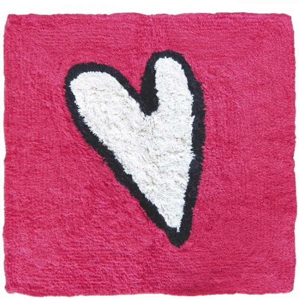 Alfombra baño Adoptamos pulpo rosa corazón blanco 55x55 cm