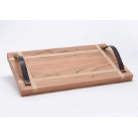 Tabla presentación mesa madera maciza acacia y asas de cuero 45x25xh3cm
