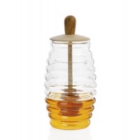 Tarro cristal para miel con tapa madera 7,5xh15cm