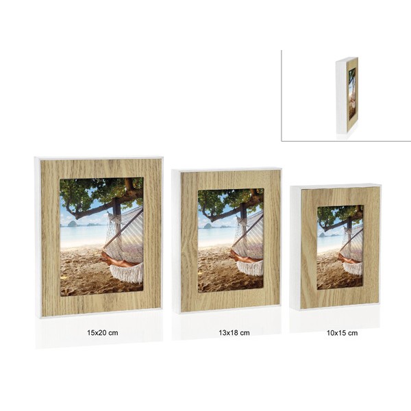 Marco fotos exterior blanco y madera 10x15cm