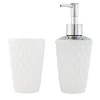 Set baño cristal blanco con relieve 2 piezas: dispensador jabón y vaso