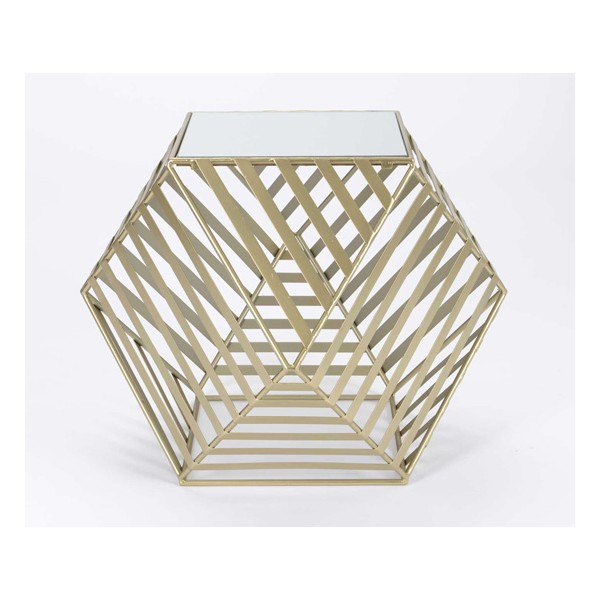 Mesa baja hexagonal metálica dorada con base espejo Gold 72x72x55h cm