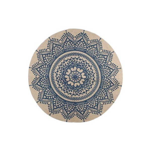 Alfombra redonda algodón impresa Mandala azul 90 cm