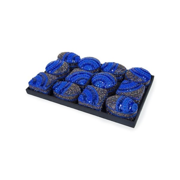 Cajita con tapa ovalada, redonda o cuadrada en azul noche con piedras 7,5x7,5x5 cm