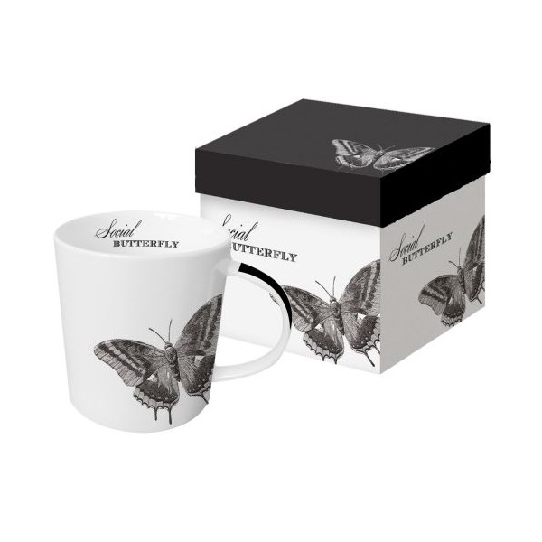 Mug decorado mariposa blanco y negro Social Butterfly PPD 