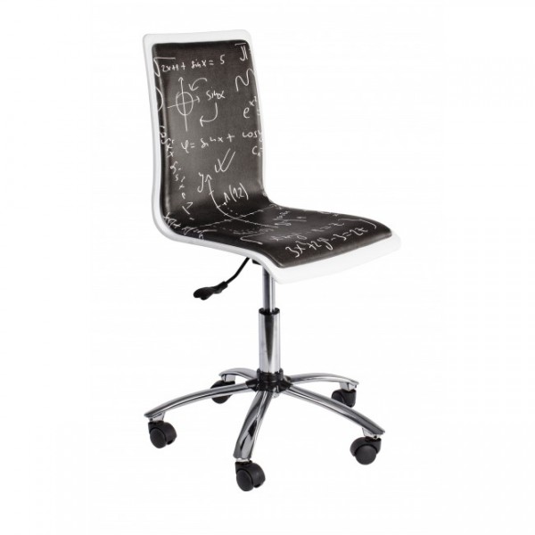 Silla oficina elevable y con ruedas negra y blanca estampada letras Young Smoke 36,50x40x43,50-55,50cm