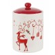 Bote con tapa navideño cerámico crema y rojo reno 10,7x16,20h cm
