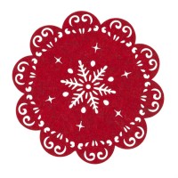Mantel individual redondo fieltro rojo copo de nieve 25cm 
