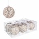 Set 6 bolas árbol de Navidad plástica champagne y piedras cristal 8 cm