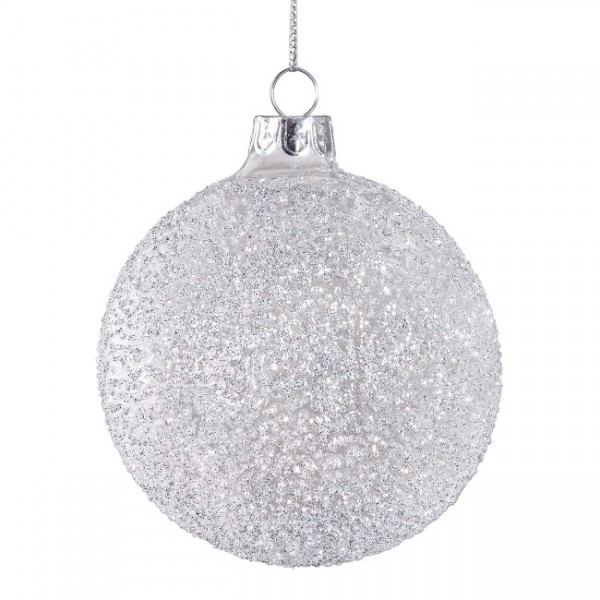 Bola árbol de Navidad cristal relieve purpurina plateada 8 cm