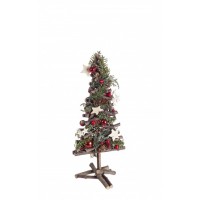 Árbol Navidad de piñas, estrellas y troncos madera con bolas rojas Vivaldi 17x40h cm