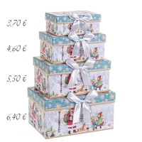 Caja cartón azul y blanca estampado navideño Papa Noel y lazo 20x14x10h cm