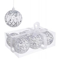 Set 6 bolas árbol de Navidad plástica plateado y blancas 8 cm