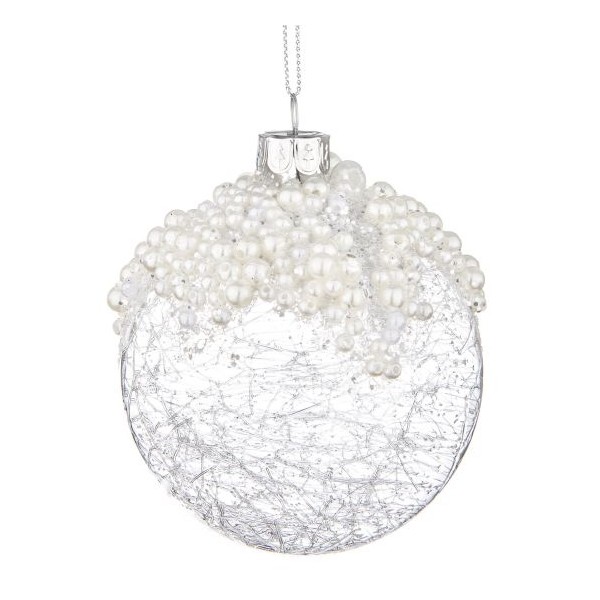 Bola árbol de Navidad cristal transparente con perlas 8 cm