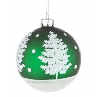 Bola árbol de Navidad cristal verde estampado árbol purpurina blanca 8cm