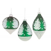 Bola árbol de Navidad cristal verde estampado árbol purpurina blanca 3 formas 8cm