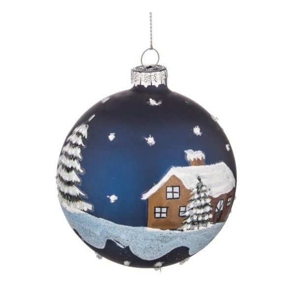 Bola árbol de Navidad cristal azul estampado casa nevada 8cm