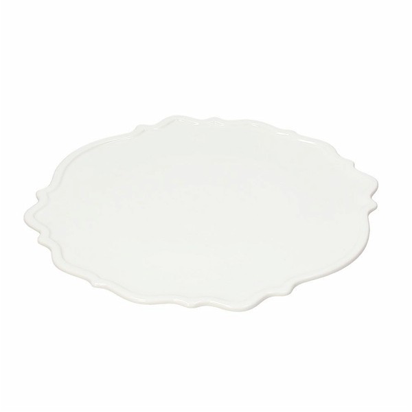 Plato fuente centro redondo con borde ondas porcelana fina blanca Kalika 31cm