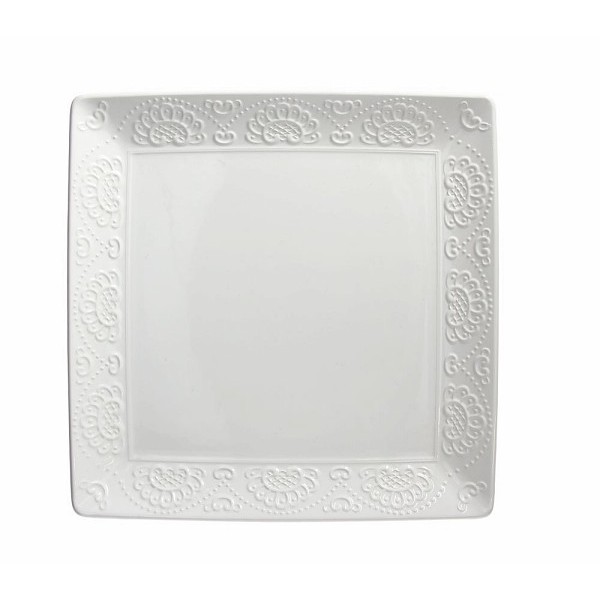 Bandeja fuente cuadrada cerámica blanca con borde relieve Flos 35x35 cm