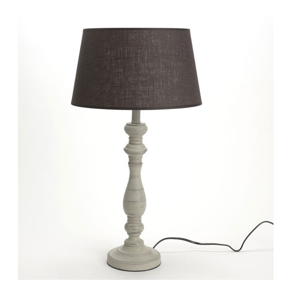 Lámpara de mesa con pie madera y pantalla gris oscuro 55h cm