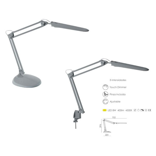 Lámpara de mesa flexo Stois gris plata LED 8W