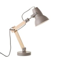 Lámpara de mesa madera y metal con pantalla gris 41x13xh43 cm