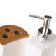 Set baño dolomita blanco y bambú 4 piezas: dispensador jabón, vaso, vaso cepillos y bandeja