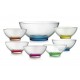 Set ensaladera con 6 bowls en cristal con bases de colores 7 piezas