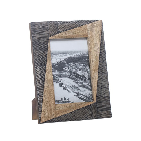 Marco fotos madera y marfil geométrico negro 10x15 cm