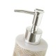 Set baño 2 piezas cerámicas beige estampado círculos blancos: dispensador jabón y portacepillos