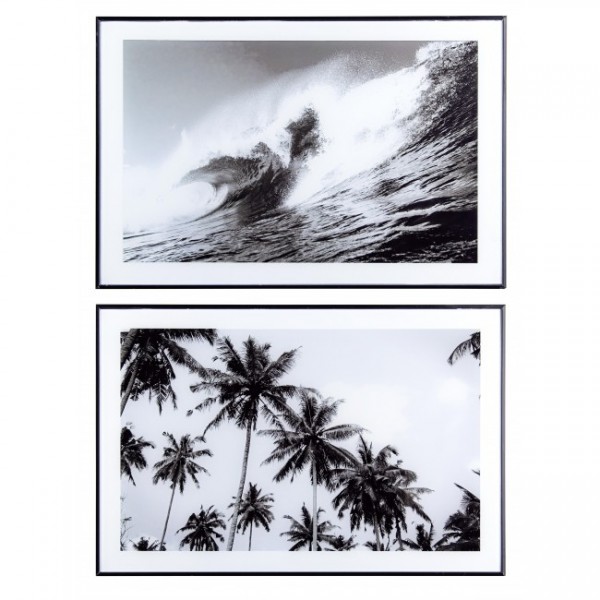 Cuadro imagen ola o palmeras con cristal y marco negro 60x40 cm