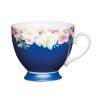 Taza desayuno con asa porcelana fina azul decoración flores 400ml