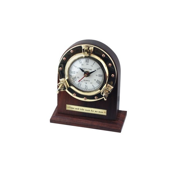 Reloj madera y latón de sobremesa escritorio vintage 13,5x7,5x16 cm