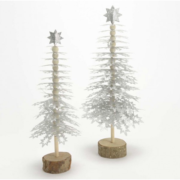 Figura decorativa Árbol Navidad madera y papel plata grande 40h cm 