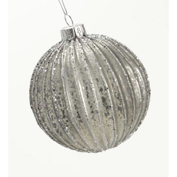 Bola árbol de Navidad cristal plata con purpurina 2 modelos 8cm
