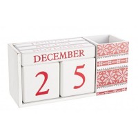 Calendario madera blanco y rojo copos de nieve 18,5x6,5x8,50h cm