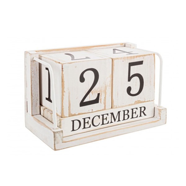 Calendario madera de paulownia blanco envejecido 17,5x9,5x11,5h cm