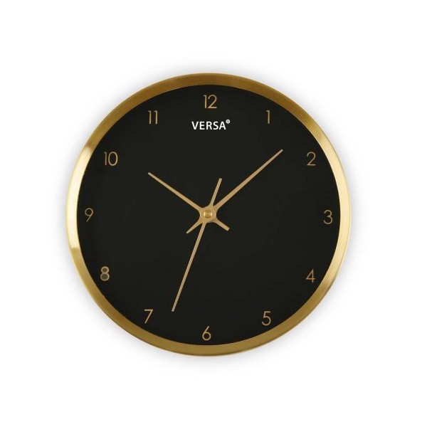 Reloj de pared aluminio dorado y esfera negra Ø25.8 cm