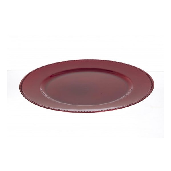 Bajo plato resina redondo rojo borde relieve Leaf 33cm