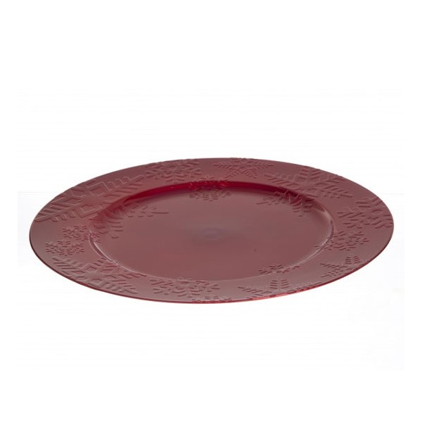 Bajo plato resina redondo rojo borde copos de nieve Flake 33cm