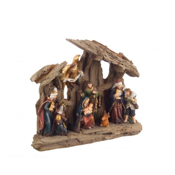 Belén navideño Misterio resina Miracle con Reyes Magos y ángel con luz 23,4x7x20,4h cm