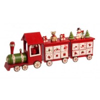 Calendario de adviento tren de Papa Noel con 2 vagones osito y muñeco nieve con regalos 47,5x9x11,5h cm