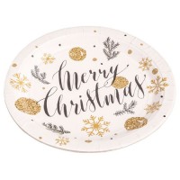 Platos papel redondos 23cm 8 unidades estampado Navidad Merry Christmas