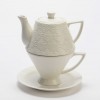 Tea for one con plato porcelana blanca dibujo arabesco Plaza 225ml + 360ml